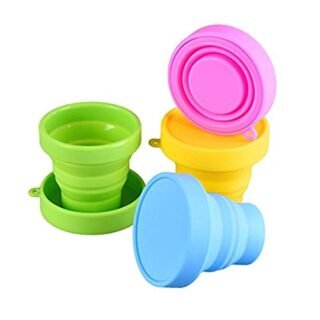 Guissi Collapsible Cup Compact Silicone, Reusable Food Grade Folding Mug with Lids, Expandable Retractable Drinking Set, Portable, Pocket Size for Outdoor Camping Travel and Hiking