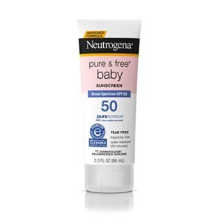 Neutrogena Pure & Baby Mineral Sunscreen Lotion with Broad Spectrum SPF 50 & Zinc Oxide, Water-Resistant, Hypoallergenic & Tear-Free Baby Sunscreen, 3 fl. oz (Pack of 2)