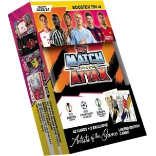 Soccer Trading Cards Topps Champions League Match Attax 2023/24 - Booster Tin 4 - Contains 42 Match Attax Cards Plus 2 Limited Edition Artists of The Game Cards - Booster Tin Champions League Cards