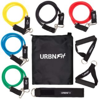 Resistance Bands Set (12 Piece) Includes Door Anchor, Ankle, Wrist Strap, Exercise Guide and Carrying Bag For Strengthening and Training (Pro Series)