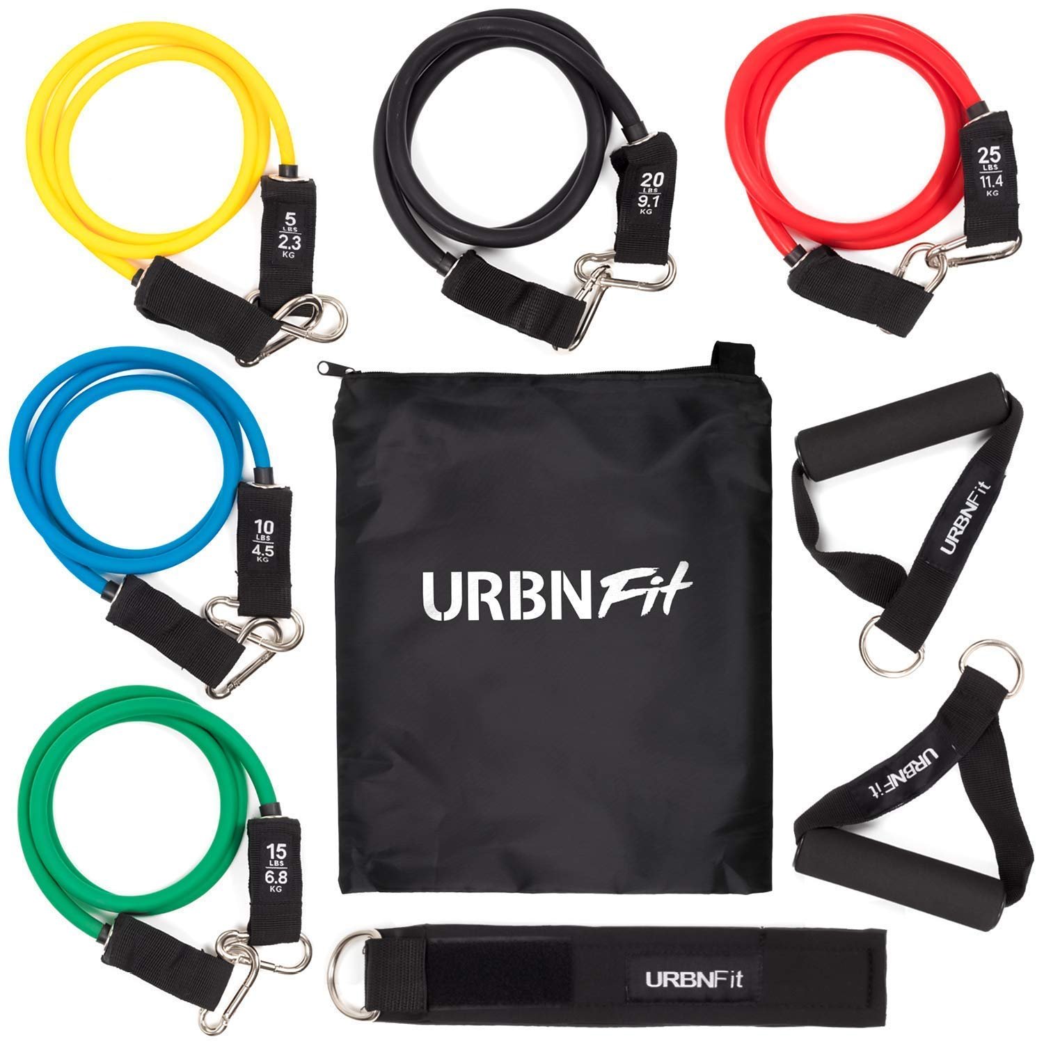 Resistance Bands Set (12 Piece) Includes Door Anchor, Ankle, Wrist Strap, Exercise Guide and Carrying Bag For Strengthening and Training (Pro Series)