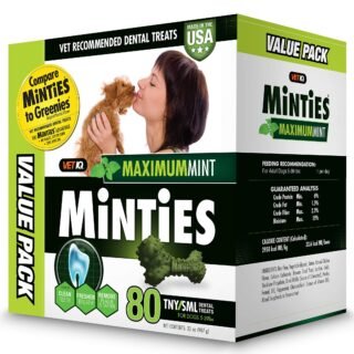 VetIQ Minties Dog Dental Bone Treats, Dental Chews for Dogs, (Perfect for Tiny / Small Dogs under 40 lbs), 80 Treats (box)